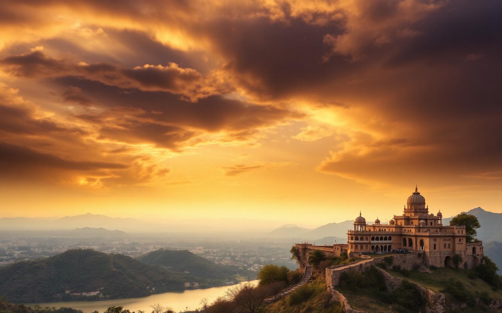 Sajjangarh Monsoon Palace sunset viewpoint above Udaipur, the last stop on the sightseeing taxi tour